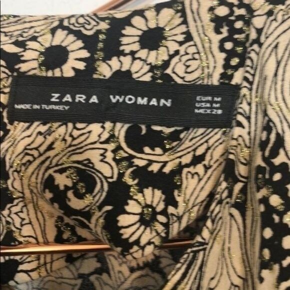 Zara Gold Puff Sleeve Blouse Like New Medium (255) - Picture 5 of 6